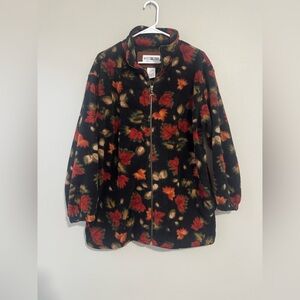 Vintage Leaf Patterned Fleece full zip Jacket with pockets size medium